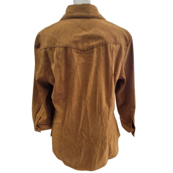 COLDWATER CREEK Tan Full Zip Collared Blouse Relaxed Neutral Minimalist Small - Picture 5 of 9
